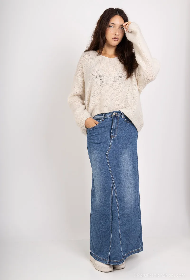 100 cm langer Jeansrock ohne Schlitz