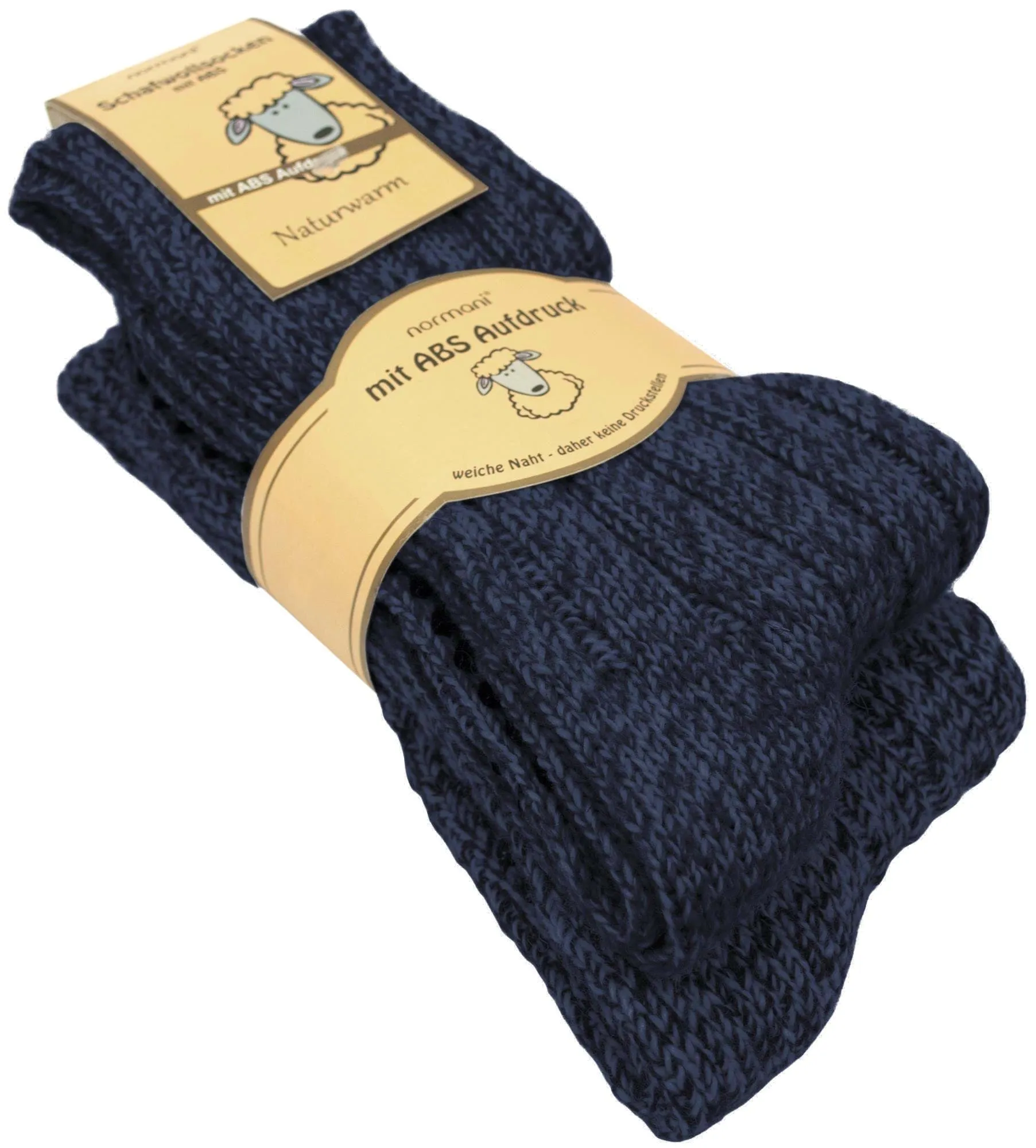 2 Paar Norweger-ABS-Socken mit Schafwolle Blaumelange