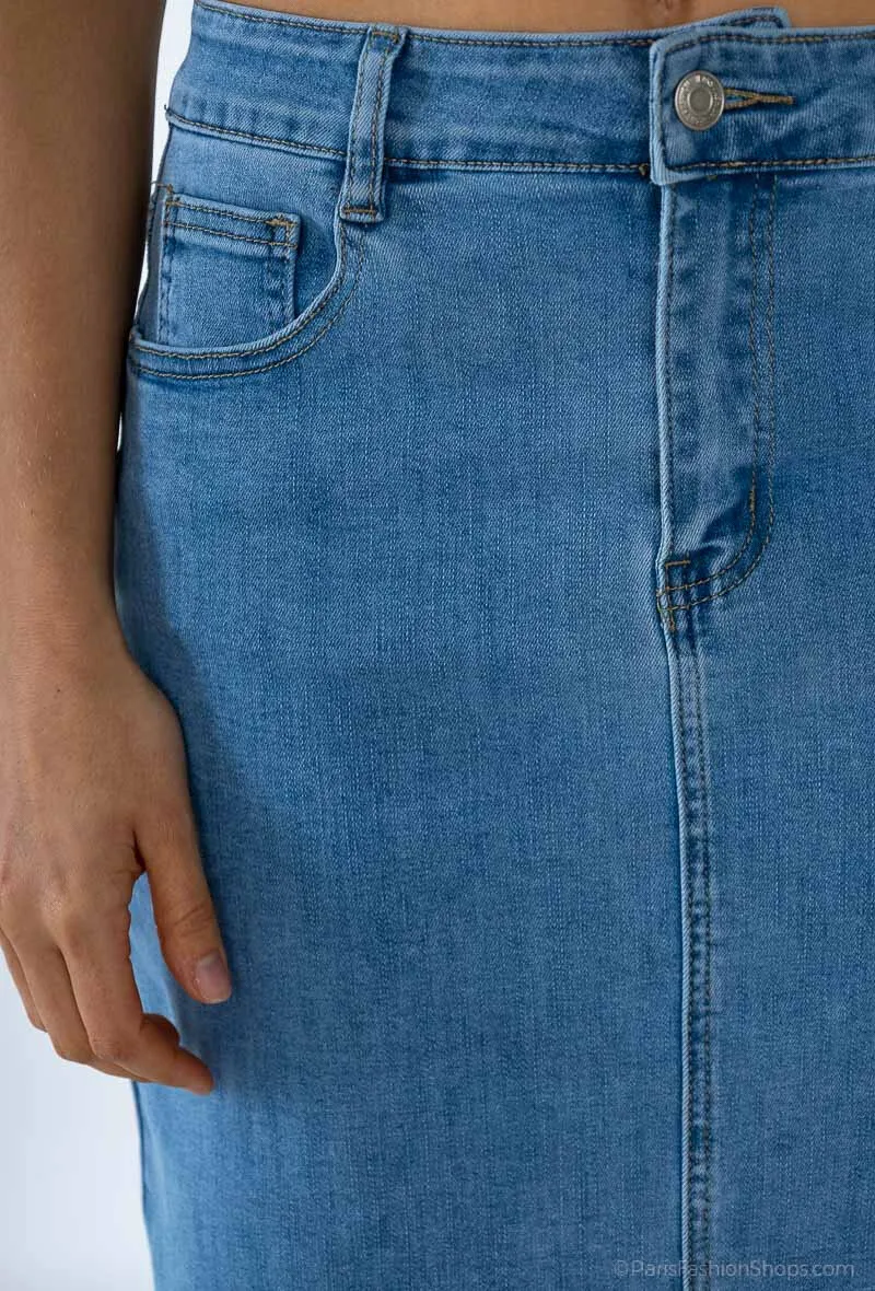 83 cm langer Stretch-Jeansrock mit Schlitz hinten