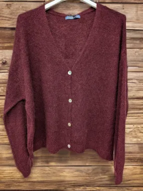 Weicher Flausch Cardigan Alpaka Wolle Dunkelrot Rot