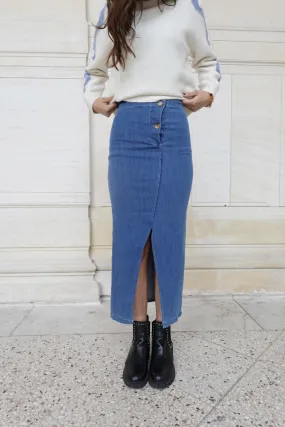 YÉNA Bleistift-Jeansrock mit Schlitz vorne